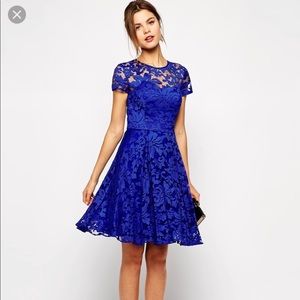 Ted Baker of London midi blue floral lace dress.